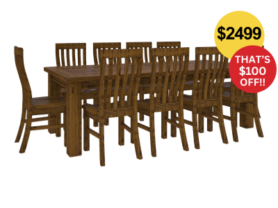 Woolshed 11pce Dining Suite - Timber Chairs